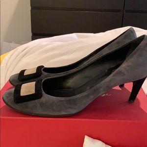 Gray suede Roger Vivier pumps